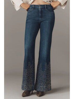 Pilcro Stretch Studded Flare Leg Denim Jeans Low-Rise Women's Size 32 Blue